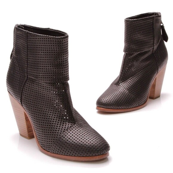 Rag and Bone Leather Perforated Ankle Bootie Black 6 - Picture 1 of 7